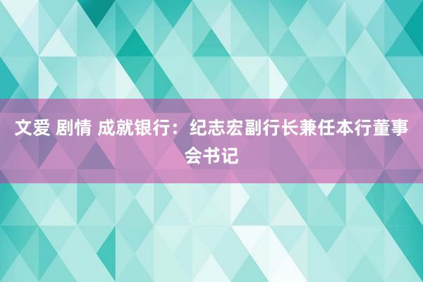 文爱 剧情 成就银行：纪志宏副行长兼任本行董事会书记