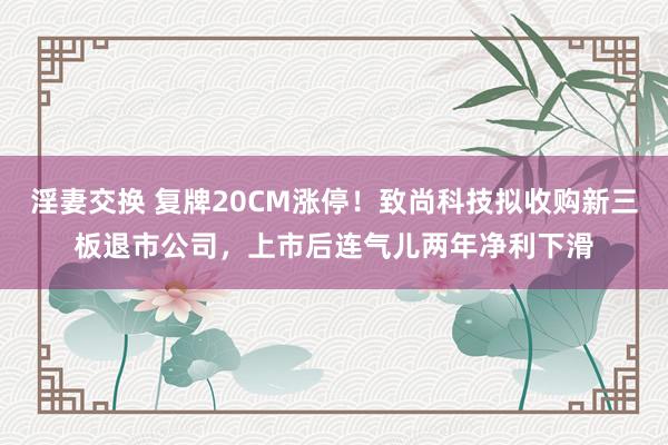 淫妻交换 复牌20CM涨停！致尚科技拟收购新三板退市公司，上市后连气儿两年净利下滑