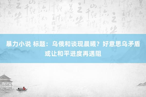 暴力小说 标题：乌俄和谈现晨曦？好意思乌矛盾或让和平进度再遇阻